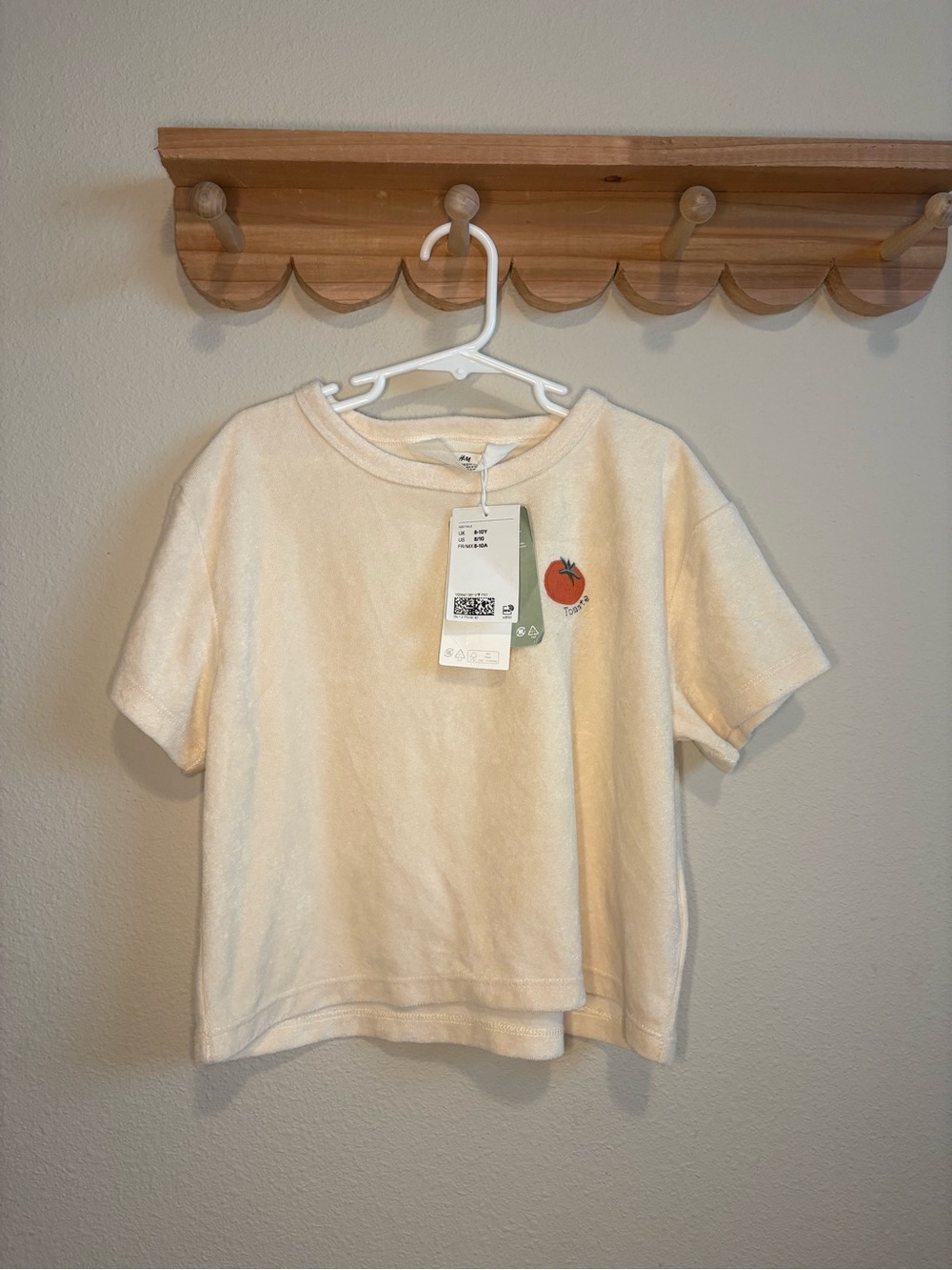 H&M Cream Terry Short-Sleeve Tee with Tomato Motif